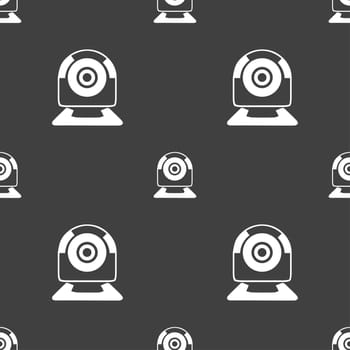 Webcam sign icon. Web video chat symbol. Camera chat. Seamless pattern on a gray background. illustration