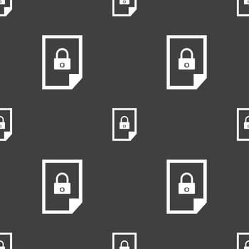 File locked icon sign. Seamless pattern on a gray background. illustration