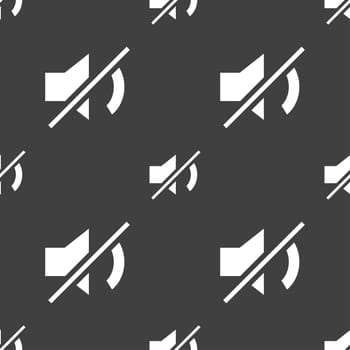 Mute speaker sign icon. Sound symbol.. Seamless pattern on a gray background. illustration