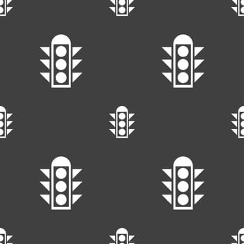 Traffic light signal icon sign. Seamless pattern on a gray background. illustration