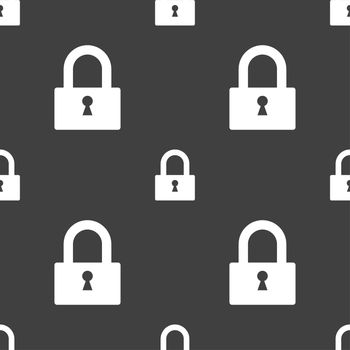 Lock sign icon. Locker symbol. Seamless pattern on a gray background. illustration