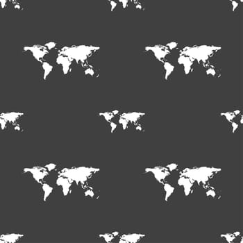 Globe sign icon. World map geography symbol. Seamless pattern on a gray background. illustration