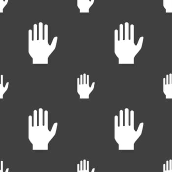 Hand print sign icon. Stop symbol. Seamless pattern on a gray background. illustration