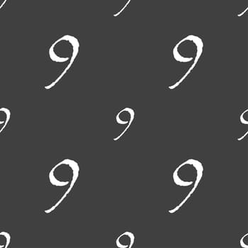 number Nine icon sign. Seamless pattern on a gray background. illustration