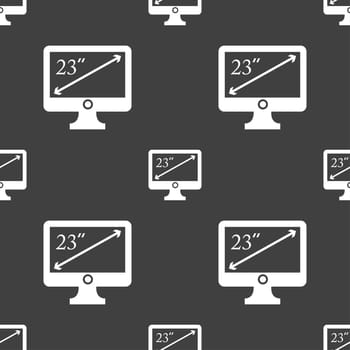 diagonal of the monitor 23 inches icon sign. Seamless pattern on a gray background. illustration