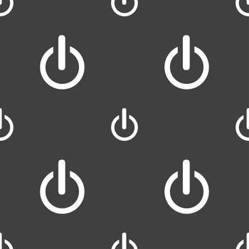 Power sign icon. Switch on symbol. Seamless pattern on a gray background. illustration