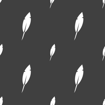 Feather sign icon. Retro pen symbo. Seamless pattern on a gray background. illustration