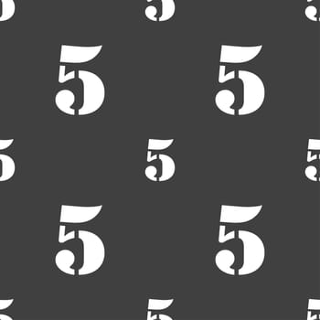 number five icon sign. Seamless pattern on a gray background. illustration