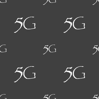 5G sign icon. Mobile telecommunications technology symbol. Seamless pattern on a gray background. illustration