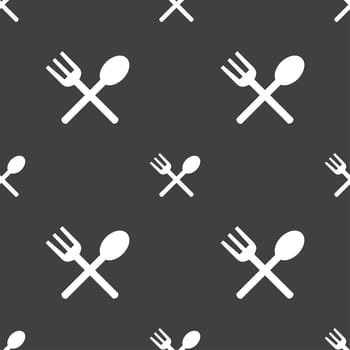 Fork and spoon crosswise, Cutlery, Eat icon sign. Seamless pattern on a gray background. illustration