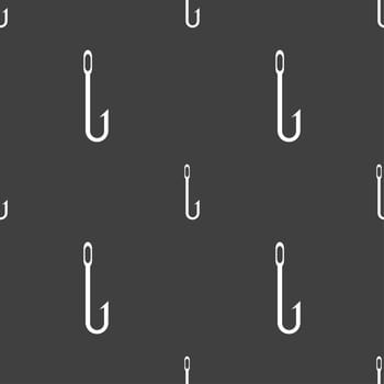 Fishing hook icon sign. Seamless pattern on a gray background. illustration