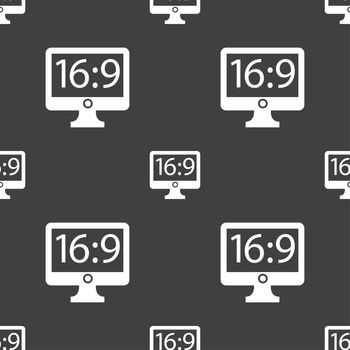 Aspect ratio 16:9 widescreen tv icon sign. Seamless pattern on a gray background. illustration