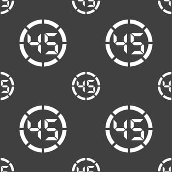 45 second stopwatch icon sign. Seamless pattern on a gray background. illustration