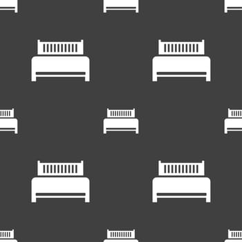 Hotel, bed icon sign. Seamless pattern on a gray background. illustration