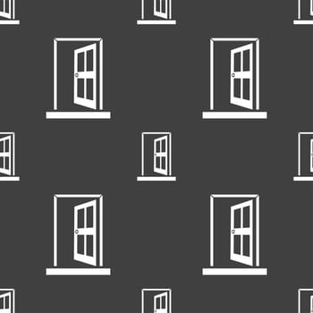 Door, Enter or exit icon sign. Seamless pattern on a gray background. illustration