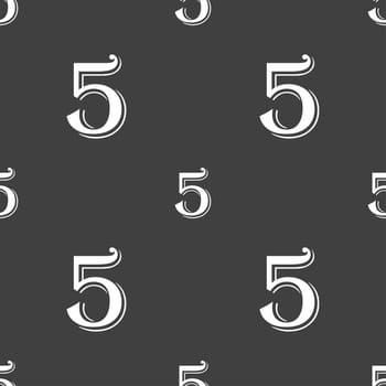 number five icon sign. Seamless pattern on a gray background. illustration