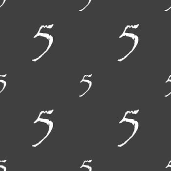 number five icon sign. Seamless pattern on a gray background. illustration