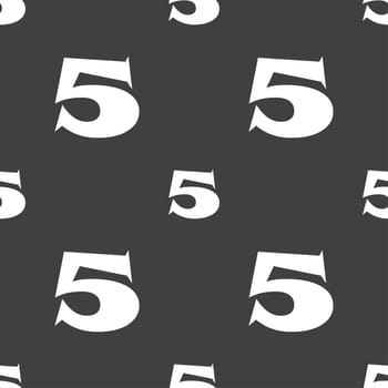 number five icon sign. Seamless pattern on a gray background. illustration