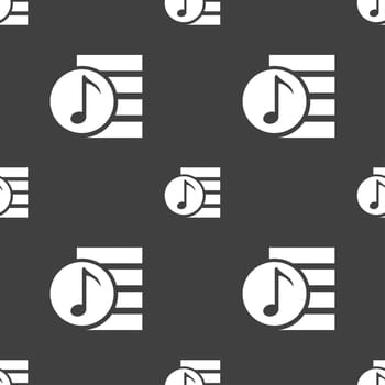 Audio, MP3 file icon sign. Seamless pattern on a gray background. illustration