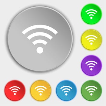 Wifi sign. Wi-fi symbol. Wireless Network icon zone. Symbols on eight flat buttons. illustration