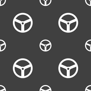 Steering wheel icon sign. Seamless pattern on a gray background. illustration