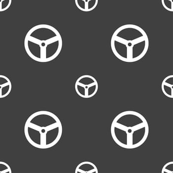 Steering wheel icon sign. Seamless pattern on a gray background. illustration