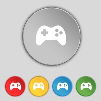 Joystick sign icon. Video game symbol. Set colourful buttons. illustration