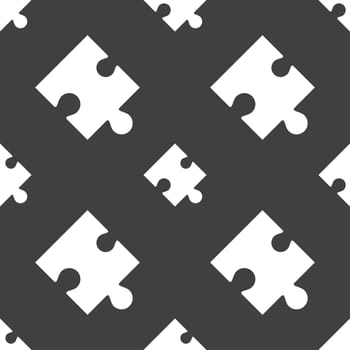 Puzzle piece icon sign. Seamless pattern on a gray background. illustration