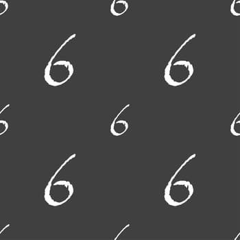 number six icon sign. Seamless pattern on a gray background. illustration