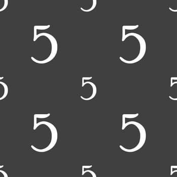 number five icon sign. Seamless pattern on a gray background. illustration