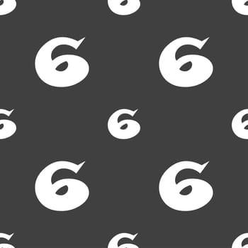 number six icon sign. Seamless pattern on a gray background. illustration