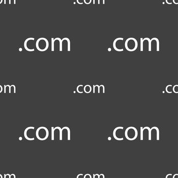 Domain COM sign icon. Top-level internet domain symbol. Seamless pattern on a gray background. illustration