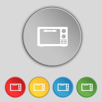 Microwave oven sign icon. Kitchen electric stove symbol. Set colourful buttons. illustration