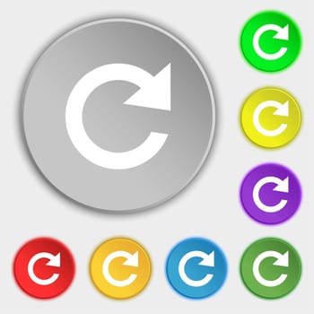 update sign icon. Full rotation arrow symbol. Symbols on eight flat buttons. illustration