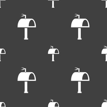 Mailbox icon sign. Seamless pattern on a gray background. illustration