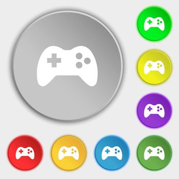 Joystick sign icon. Video game symbol. Symbols on eight flat buttons. illustration