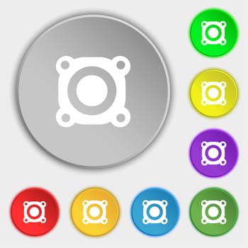 Speaker volume sign icon. Sound symbol. Symbols on eight flat buttons. illustration