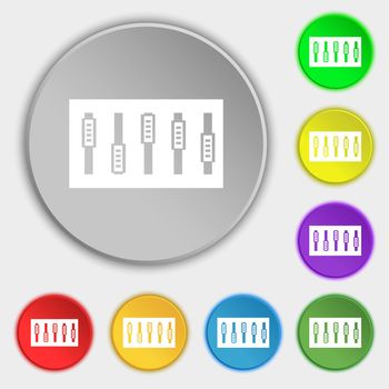 Dj console mix handles and buttons icon symbol. Symbols on eight flat buttons. illustration