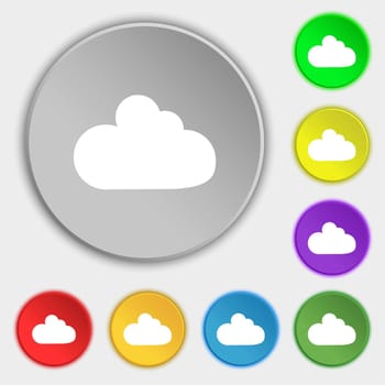 Cloud sign icon. Data storage symbol. Symbols on eight flat buttons. illustration