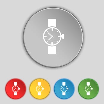 Wrist Watch sign icon. Mechanical clock symbol. Set colourful buttons. illustration