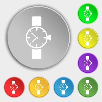 watches icon symbol . Symbols on eight flat buttons. illustration