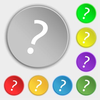 Question mark sign icon. Help symbol. FAQ sign. Symbols on eight flat buttons. illustration