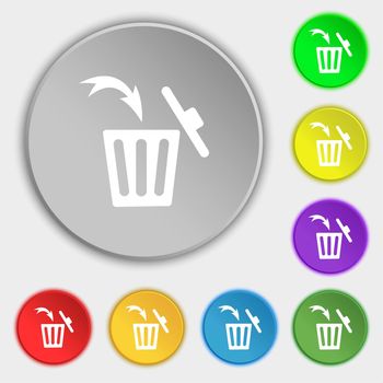 Recycle bin sign icon. Symbols on eight flat buttons. illustration