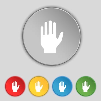 Hand print sign icon. Stop symbol. Set colour buttons. illustration