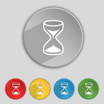 Hourglass sign icon. Sand timer symbol. Set of colour buttons. illustration