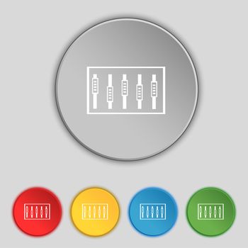 Dj console mix handles and buttons, level icons. Set of colour buttons. illustration