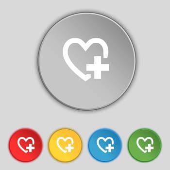 Medical heart sign icon. Cross symbol. Set colourful buttons. illustration