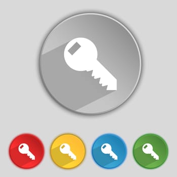 Key sign icon. Unlock tool symbol. Set of colored buttons. illustration