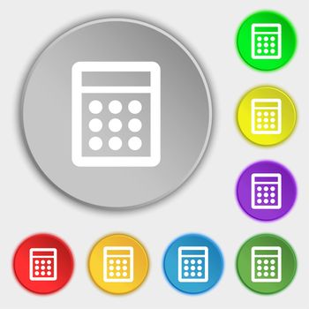 Calculator sign icon. Bookkeeping symbol. Symbols on eight flat buttons. illustration