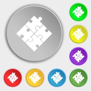 Puzzle piece icon sign. Symbols on eight flat buttons. illustration